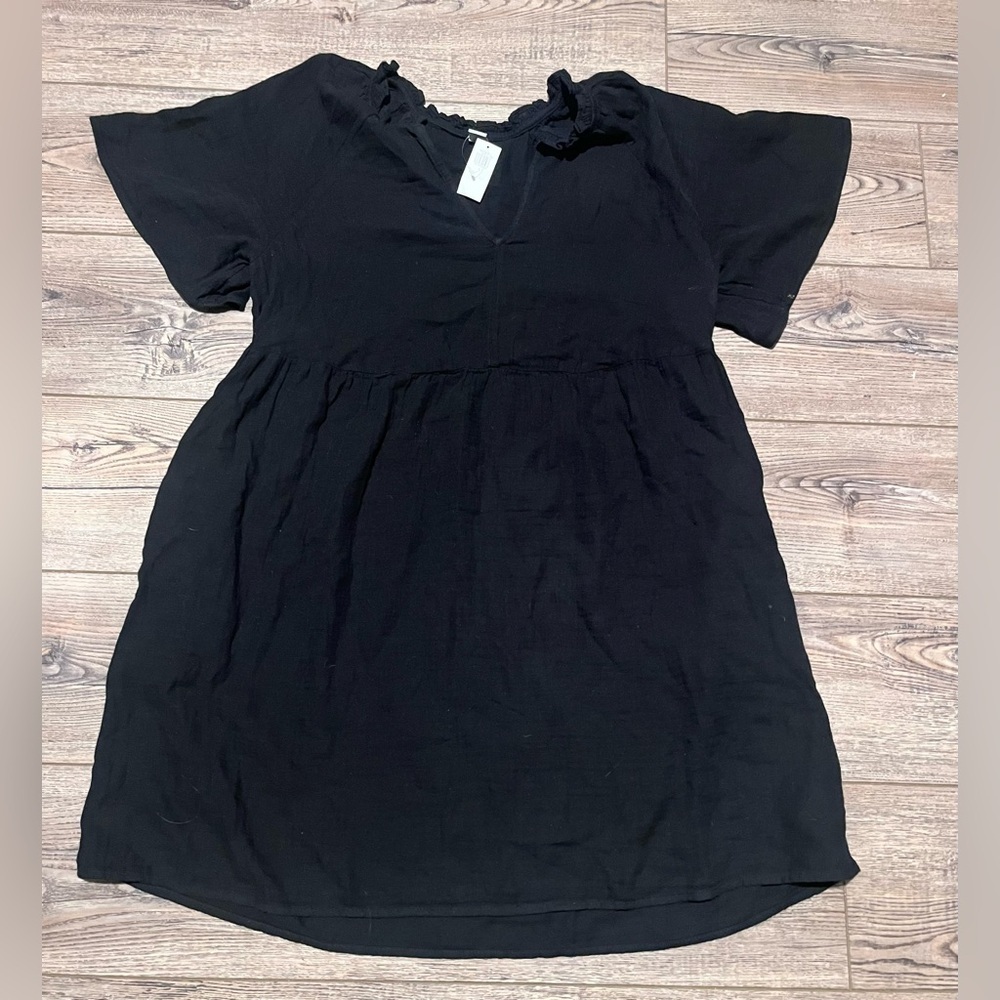 NWT large black split neck crinkle swing gauze dr… - image 2